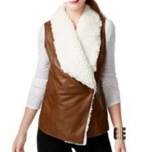 INC International Concepts Faux Brown Leather Fur Vest